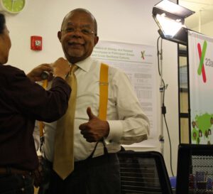 A photo of professor Henry Louis Gates Jr. preparing for filming of the PBS documentary Finding Your Roots at 23andMe headquarters.